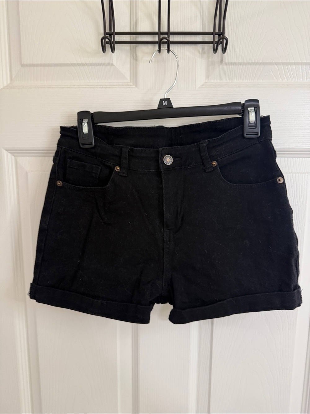 Black Women's Rolled-Hem Denim Shorts